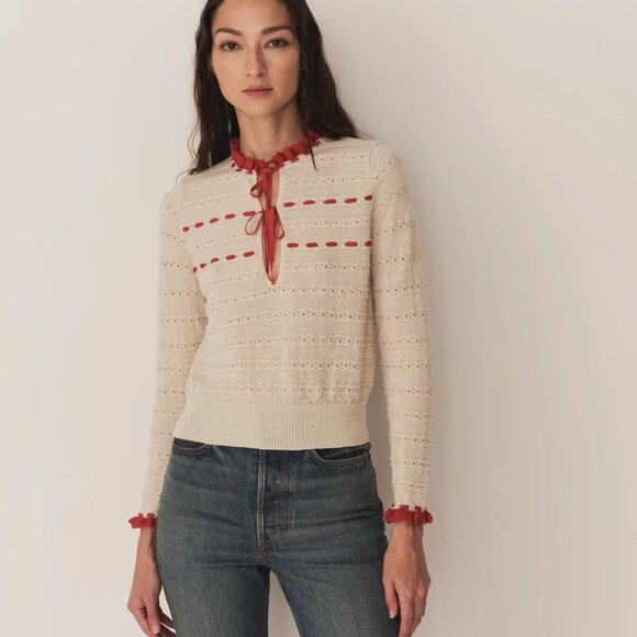 Doen Sweaters - Doen Cream and Red Crew Neck Sweater